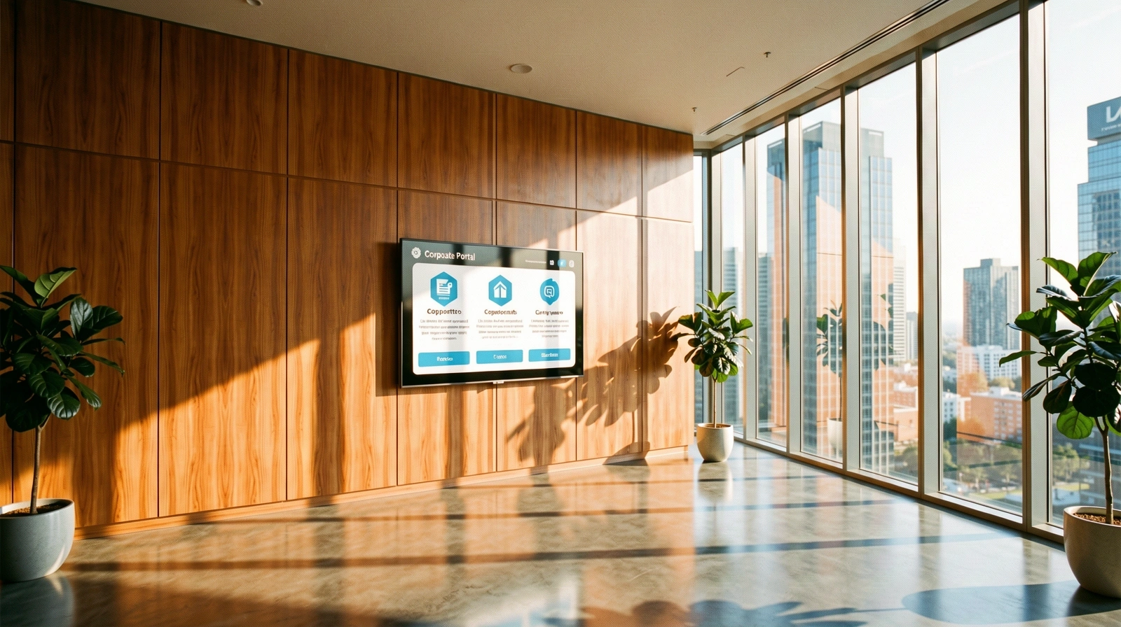 Sunlit workspace lobby